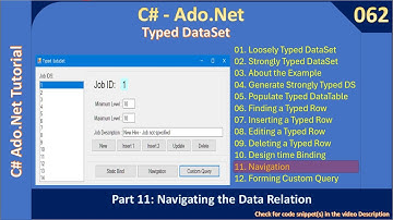 Typed Data Objects | Part 11 - Typed Data Navigation | Ado Net Tutorial #062