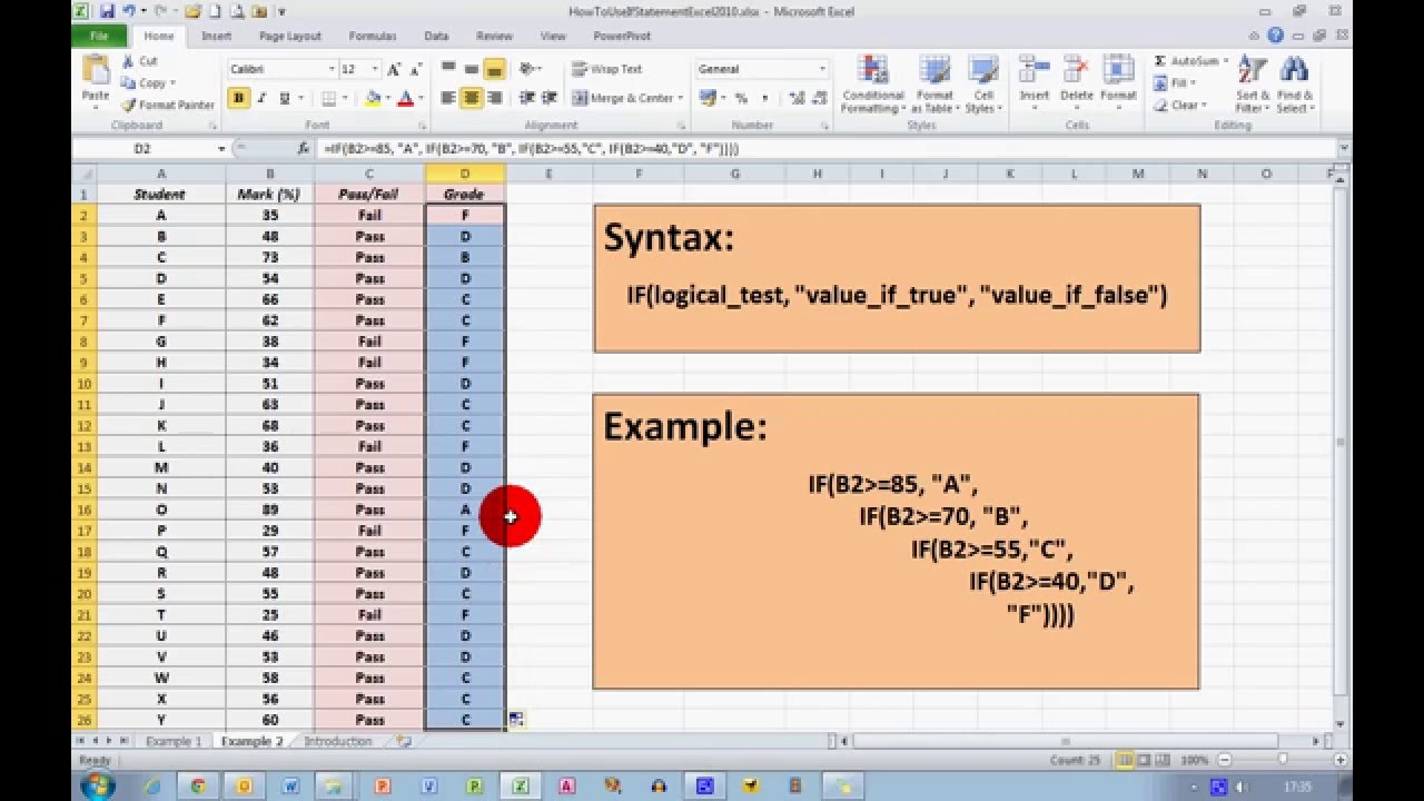 How to write a if statement in excel