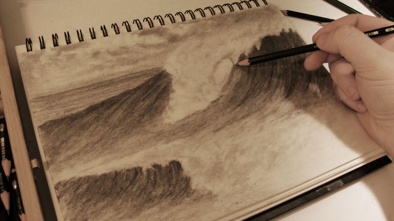 ocean waves pencil drawing