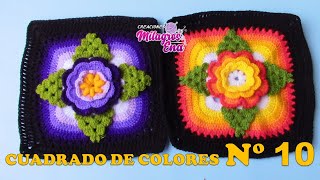 Cuadrado CON FLOR Y HOJITAS tejido a crochet paso a paso para colchas y cojines