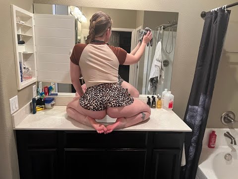 Cleaning Mirrors in Bathroom - No Bra No Panties