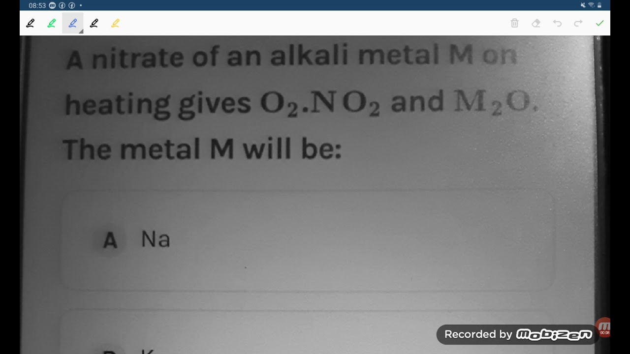 a nitrate of an alkali metal M on heating gives O2 and NO2 and M2O,the
