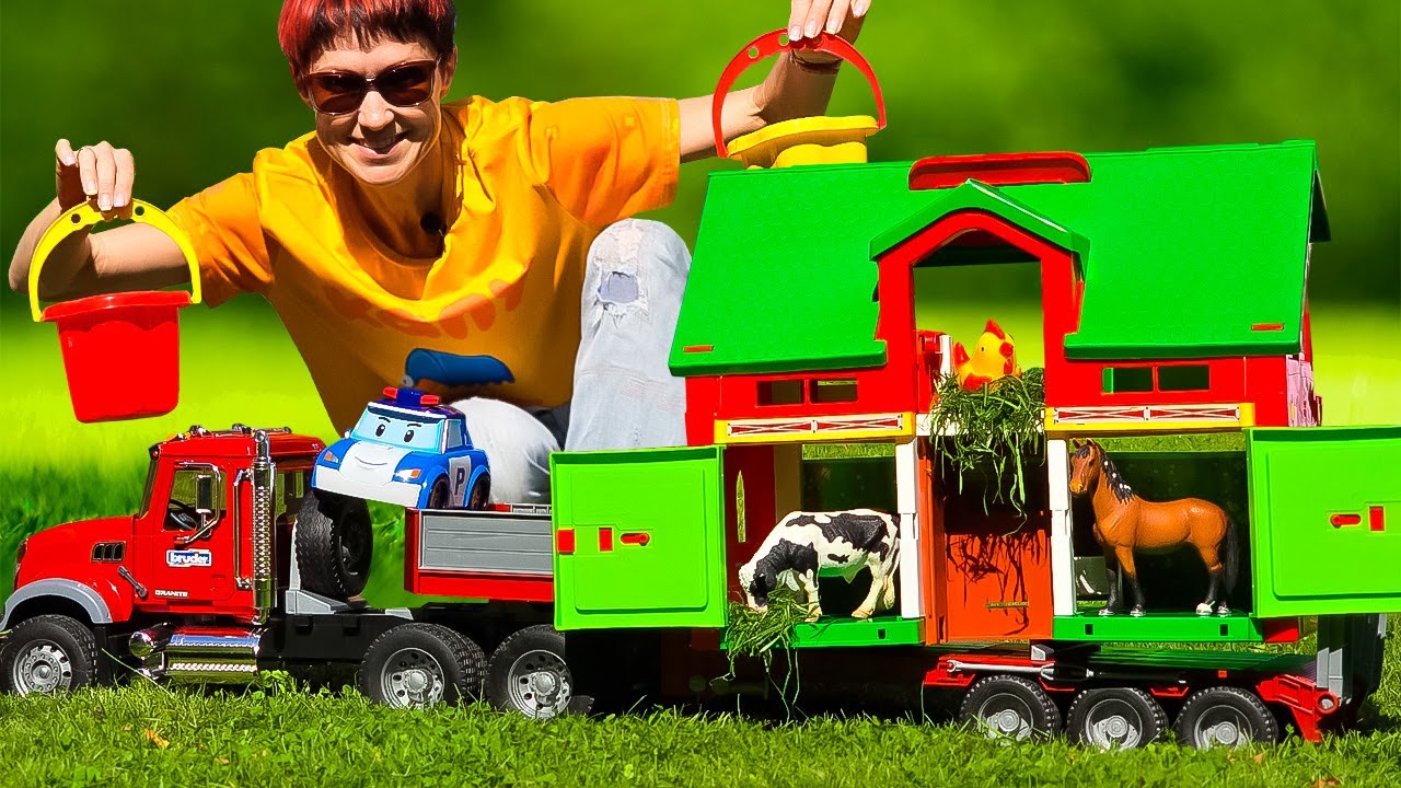 Der LKW bringt eine Scheune mit Anhänger 🚛🐮 Kapuki Autos