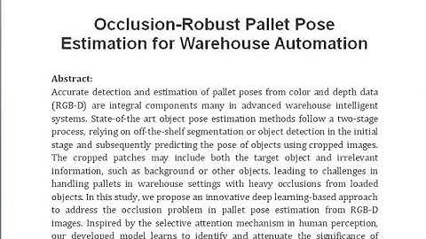 Occlusion Robust Pallet Pose Estimation for Warehouse Automation