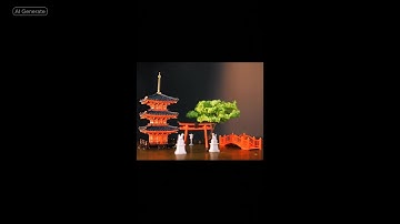 Japanese Mini Model Set: Five-Story Pagoda, Torii, and Red Bridge