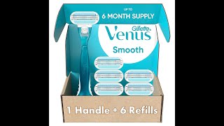 Gillette Venus Smooth Razors for Women, Includes 1 Handle, 6 Razor Blade Refills