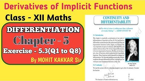 Exercise - 5.3(Q1,2,3,4,5,6,7&8) Differentiation Class 12th Ch - 5 Derivatives of implicit functions