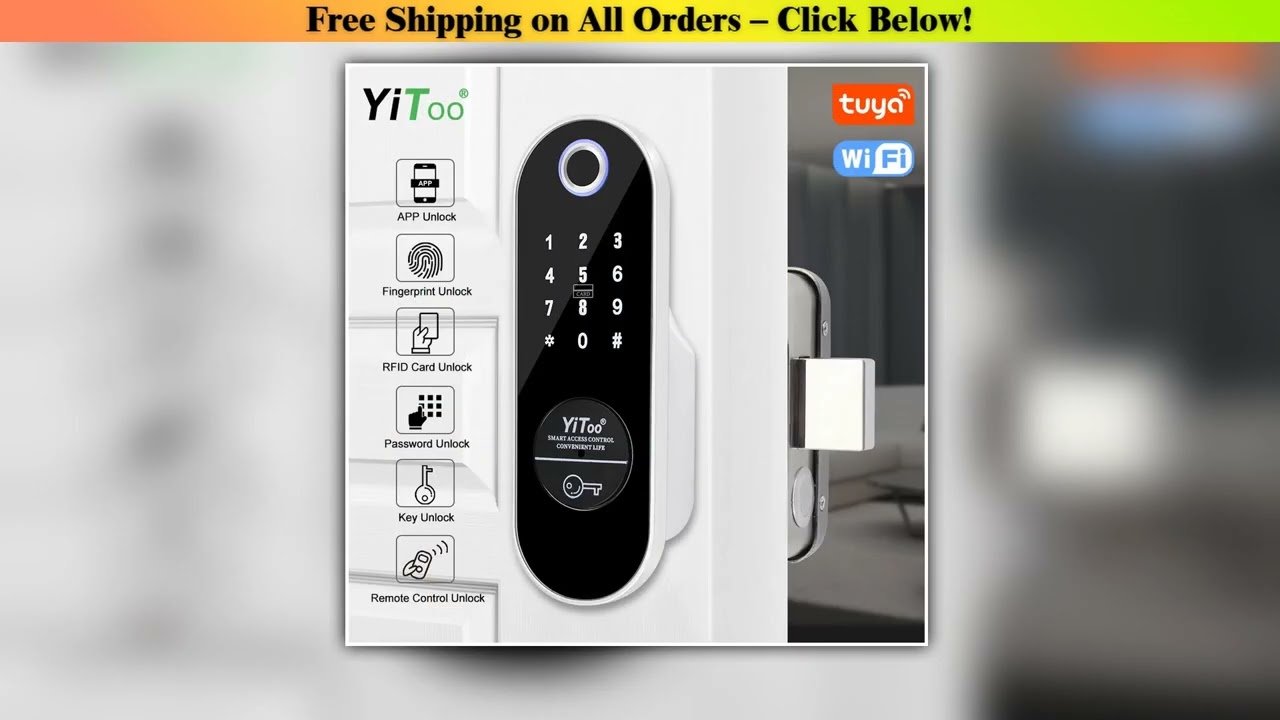 YiToo Waterproof Fingerprint Door Lock WiFi Smart Electric Lock Tuya App Remotely RFID Card