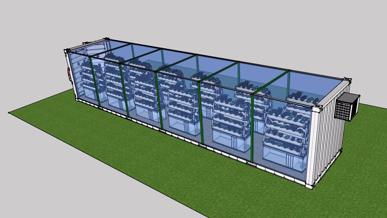 Container serra vetrato, idroponica