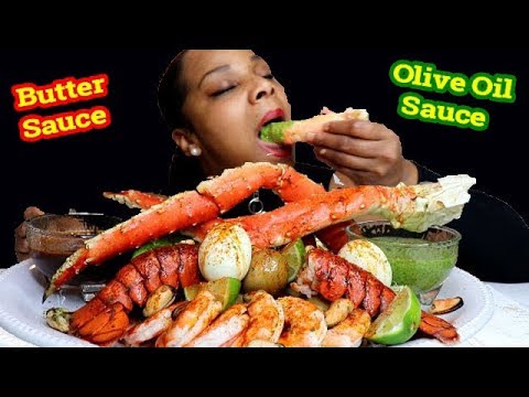 steph and tasha age KING CRAB SEAFOOD BOIL BUTTER VS OLIVE OIL SAUCE!