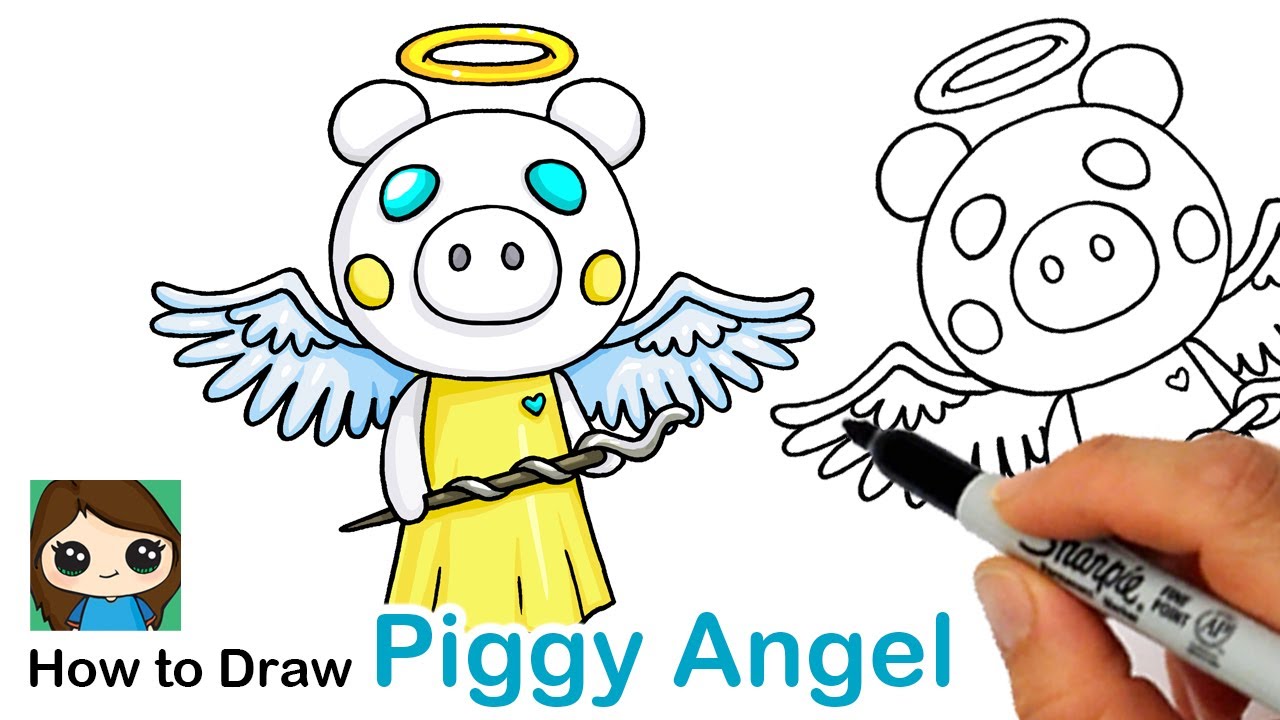 How To Draw Roblox Angel Piggy Kids Youtube - angel om nom roblox