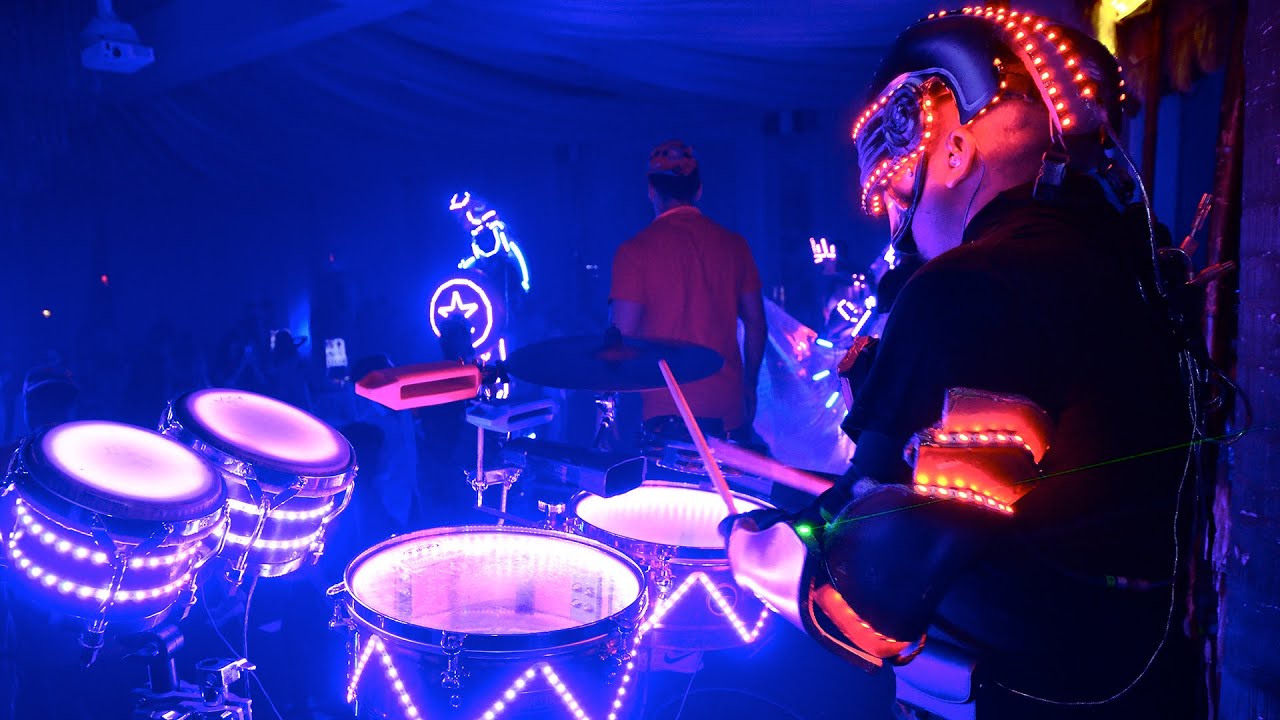 led robot drummer with led drum set in miami florida led drum lights