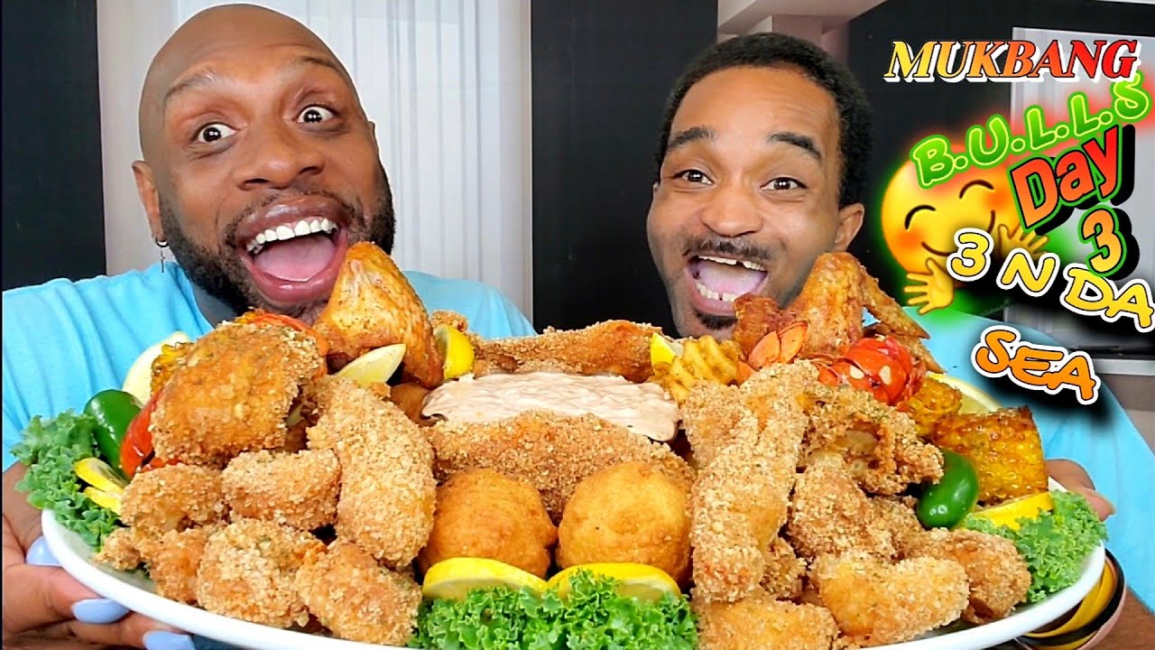 6 MEAT ULTIMATE DEEP FRIED SURF & TURF SEAFOOD MUKBANG 먹방 W/ QUTTIE QUE SAUCE ... 