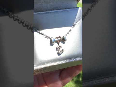Jane Seymour SS 10K RG Dog Bone Open Hearts Diamond Necklace