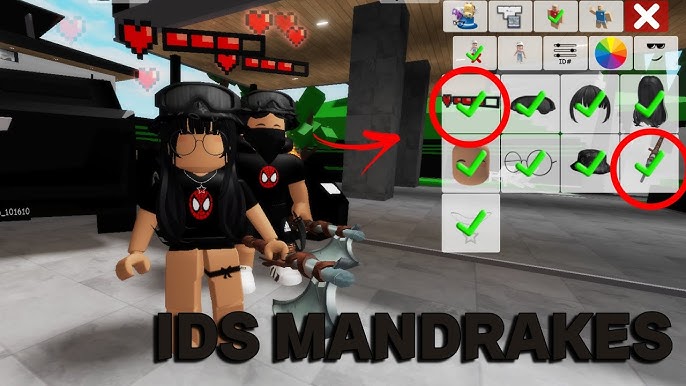 IDEIAS DE SKINS MANDRAKE +CÓDIGOS DE ID DE ROUPA E ACESSÓRIOS PARA  BROOKHAVEN 🏡 RP ROBLOX🤩 