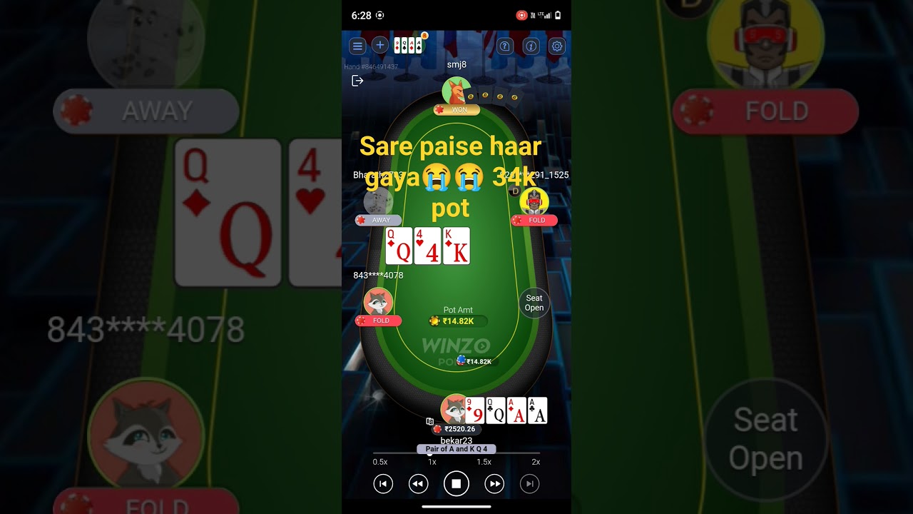 34k pot lose😭😭🥵🥲don't play winzo. 