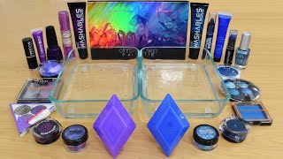 Purple Vs Blue  - Mixing Makeup Eyeshadow Into Slime Asmr For 1 Hour