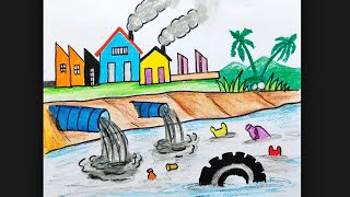 How to draw water pollution  Stop water pollution poster drawing  Air pollution  drawing easy  YouTube