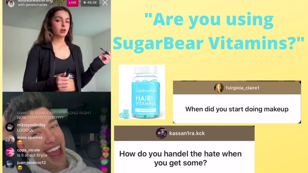Addison Rae and James Charles Instagram live Q&A Sugar Bear, Makeup..