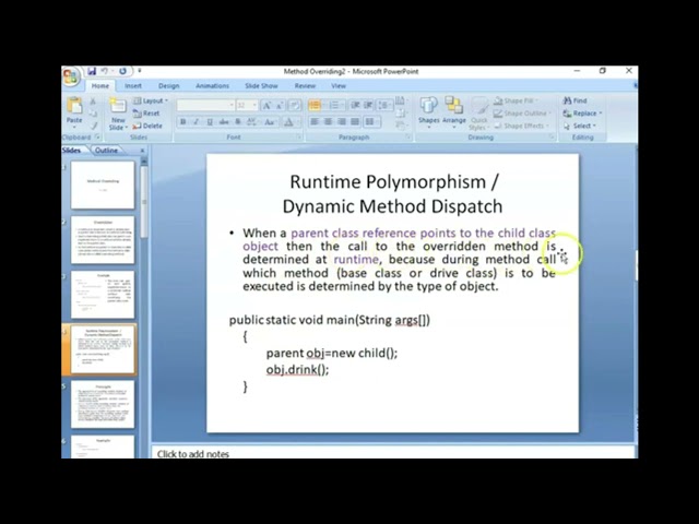 Runtime Polymorphism | Method Overriding in java | dynamic binding in jav class=