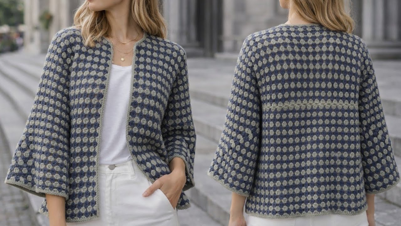 SUB🎈Tek Parça Tığ İşi SEKİZGEN Hırka Yapımı | Ön ve Arkası Farklı Görünen Hırka Modeli 