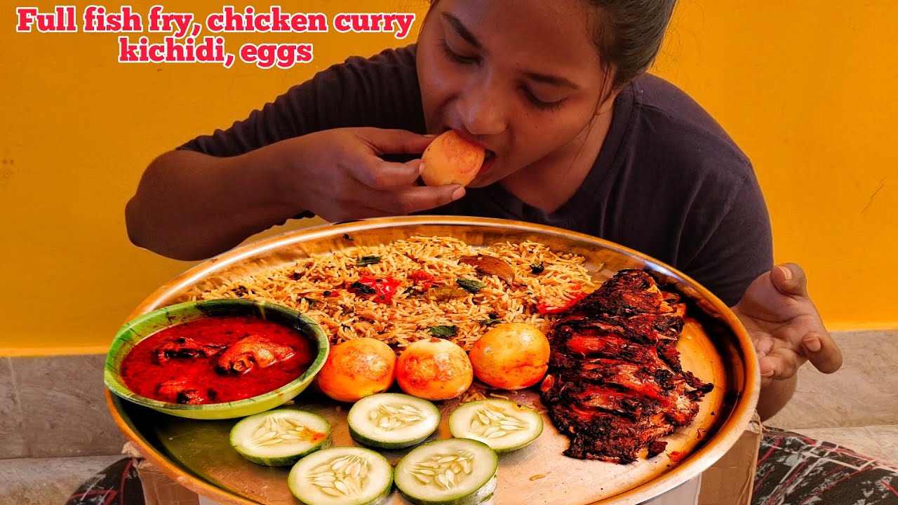 Full Fish frynatu chiken curry kichidieggs eating YouTube