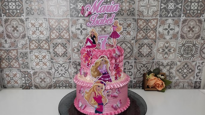 Bolo barbie / topper / retangular / Chantilly rosa / karine cakes .. 