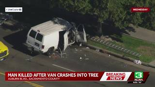 Man killed after van crashes into tree in Arden-Arcade area