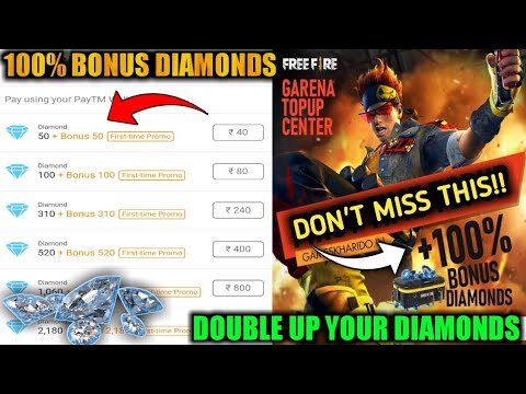 Get 100% top up Bonus In Free Fire Diamonds