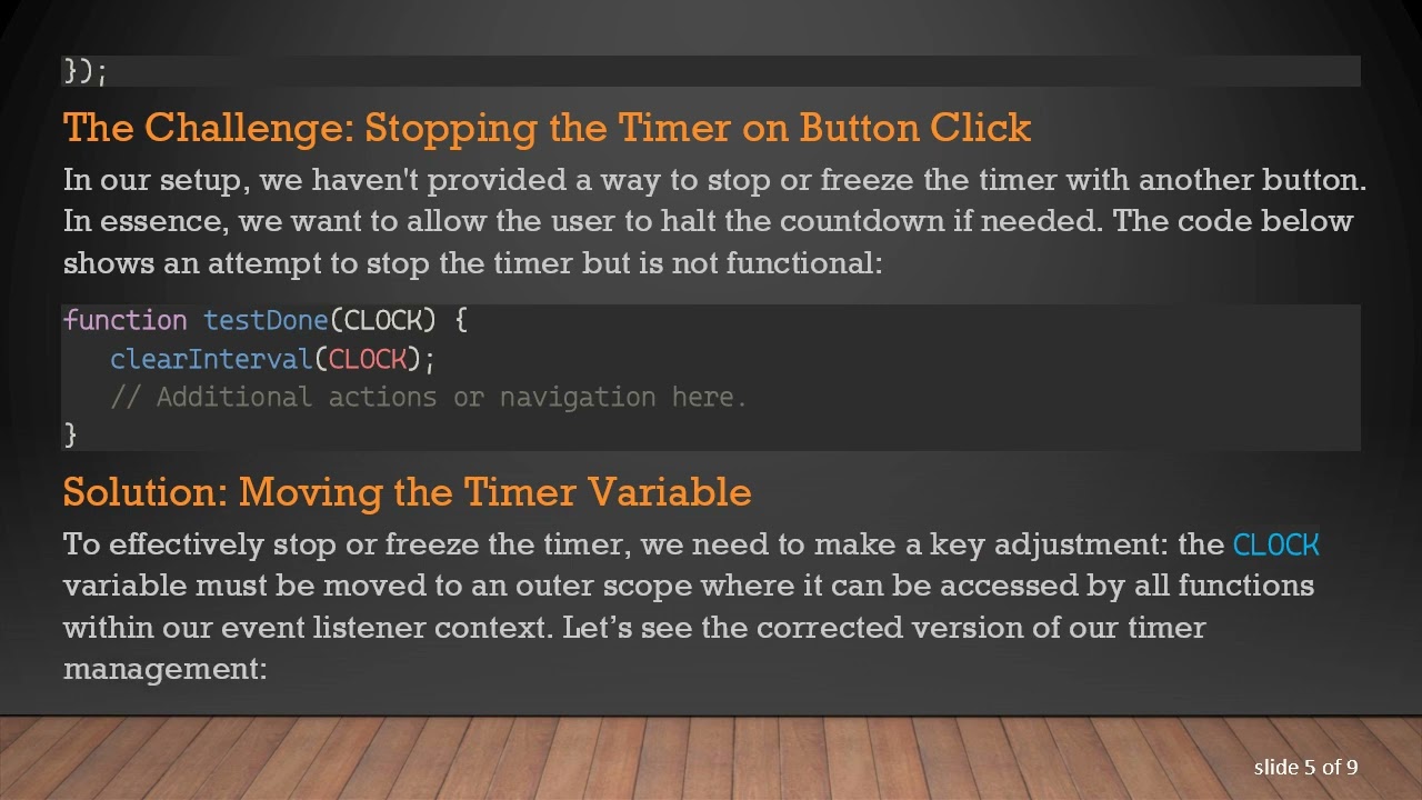 How to Stop or Freeze a JavaScript Timer on Button Click