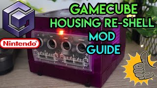 Gamecube Full Housing Re-shell Disassemble Guide Tutorial - Transparent Purple Holographic Logo