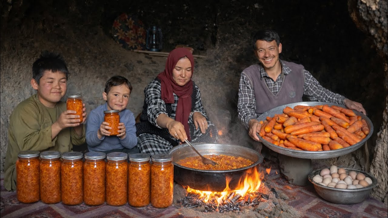 Sweet moments of family, cooking carrot jam together.” 🍯🥕/ Village life in Afghanistan 