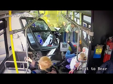 Unbelievable video shows passengers flying as truck crashes through bus in Syracuse