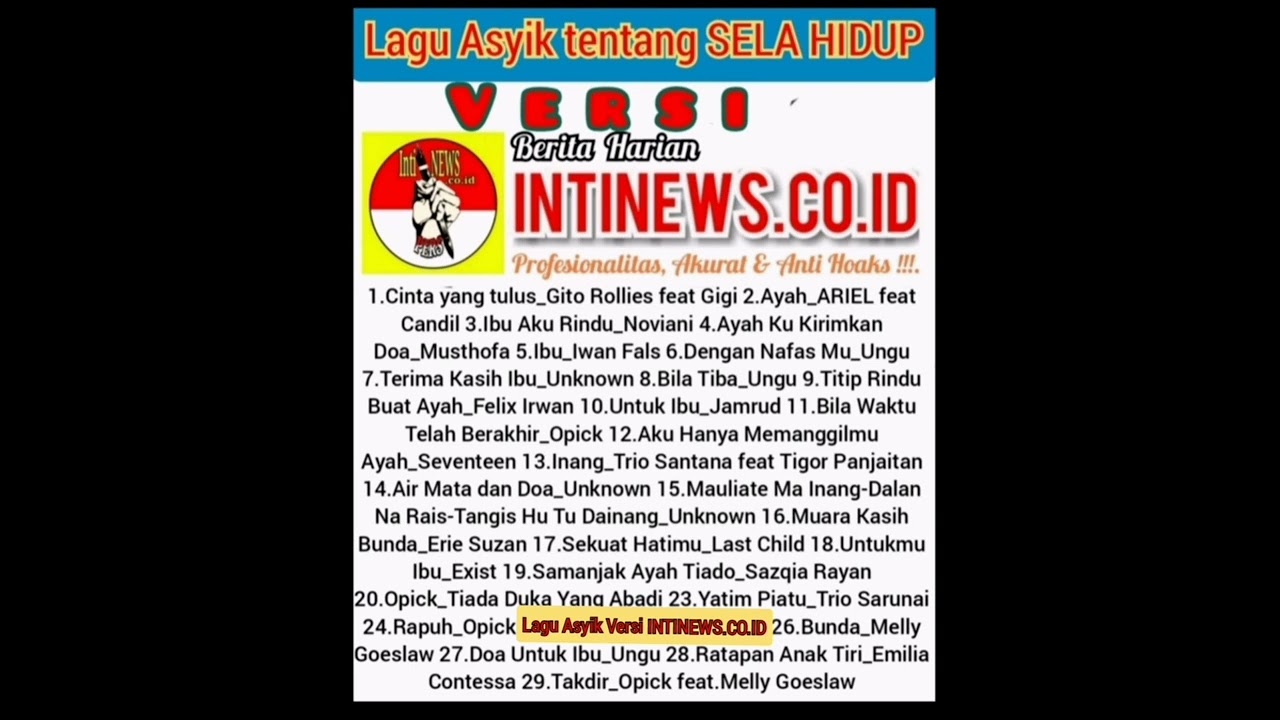 Lagu Asyik tentang SELA HIDUP Versi Berita Siber www.intinews.co.id