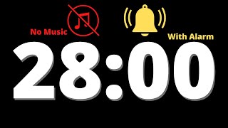 28 Minute Countdown Timer With Alarm (Black Background, No Music, No Sound)