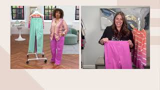 Denim & Co. EasyWear Twill Full Length Wide Leg Pant w/ Button on QVC