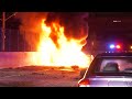Dramatic scenes: 3 officers injured when woman slams into CHP cruiser at 95mph setting it ablaze.