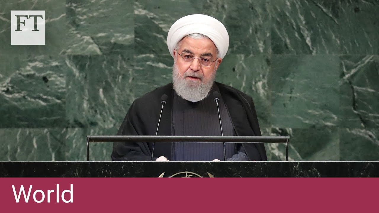Film backdrop image for Iranian president slams the US for its hostile stance towards his country (2018)