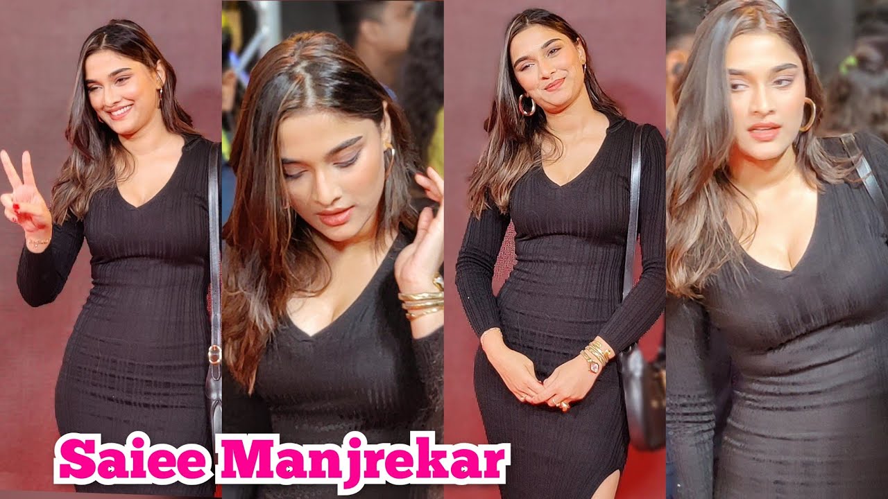 Saiee Manjrekar Looking Very Gorgeous In Black One Piece At Satyaprem ki katha Premiere Night