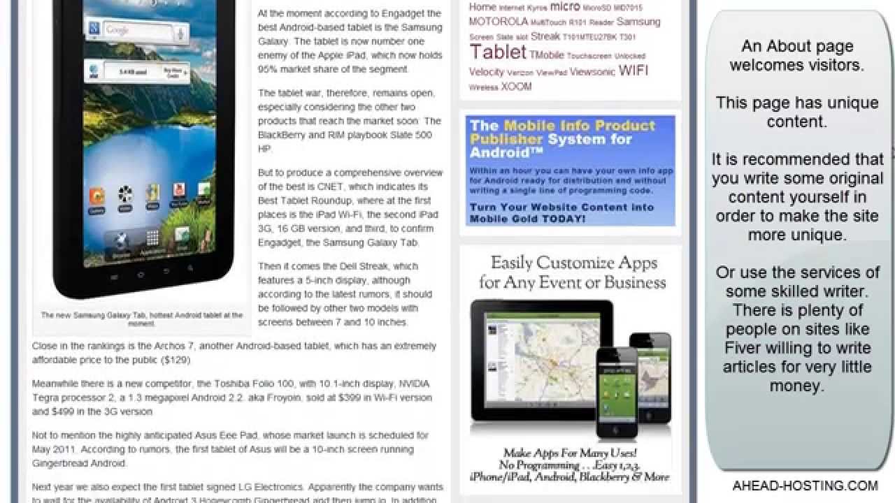 Android tablets ready-made website - Turnkey Website Design - Earn money with affiliate marketing!