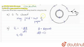 A small, circular ring is inside a larger loop that is connected to a battery and a switch as sh...
