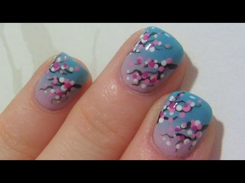 Easy Dotted Cherry Blossom Design on Pastel Ombre Background Nail Art Tutorial