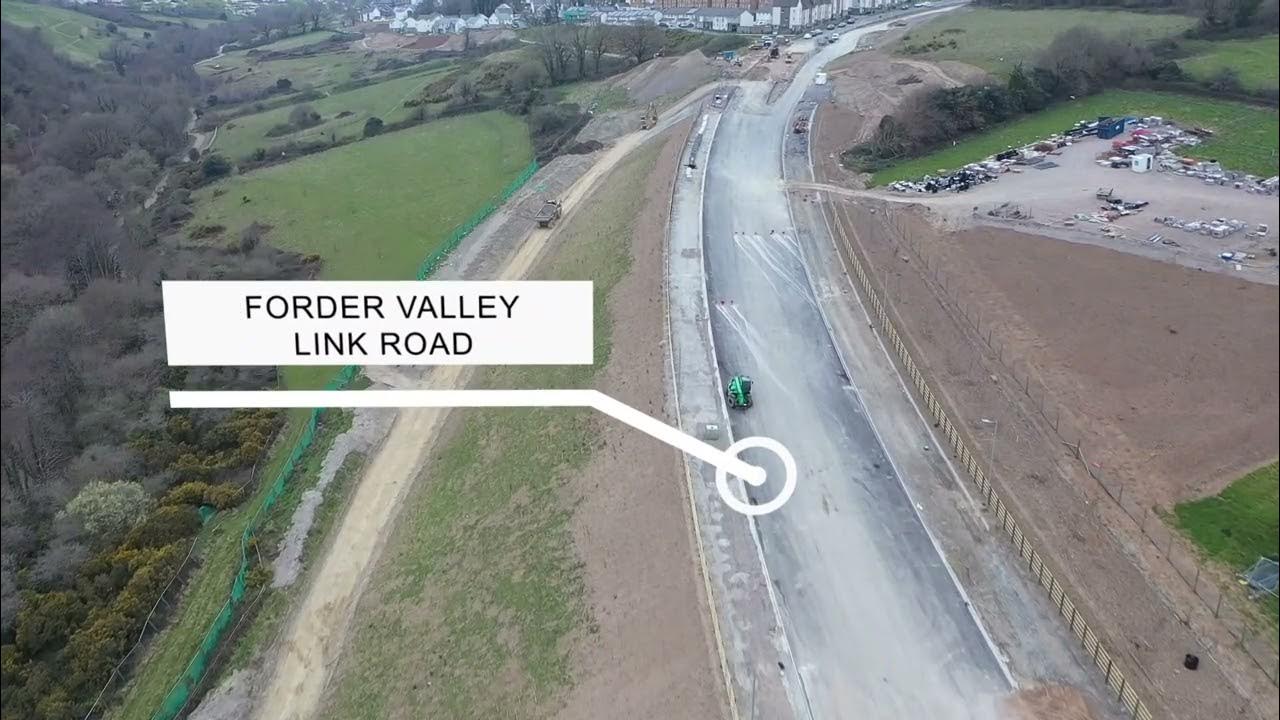 Aerial footage from Forder Valley Link Road/Interchange construction