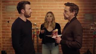 Chris Evans, Robert Downey Jr \& Elizabeth Olsen  - Tony Steals The Last Donut
