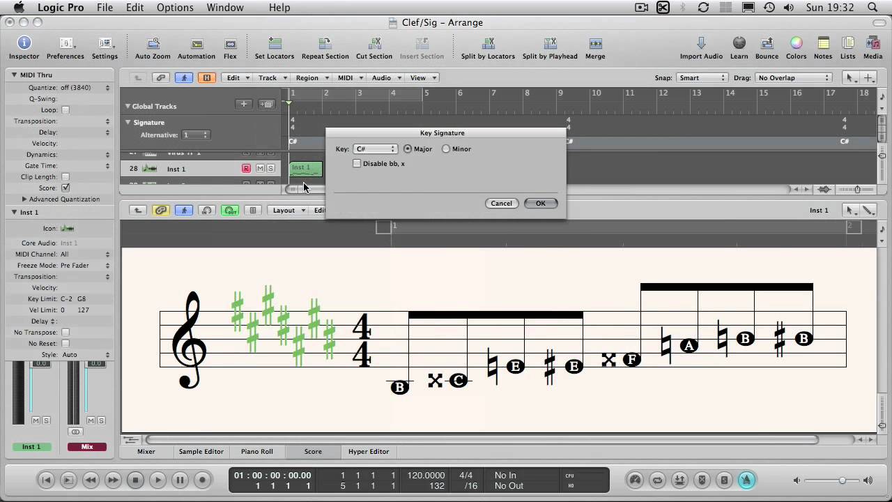 How to Create a Song Sheet in Logic's Score Editor - Part 3 - Clefs and Key/Time Signatures