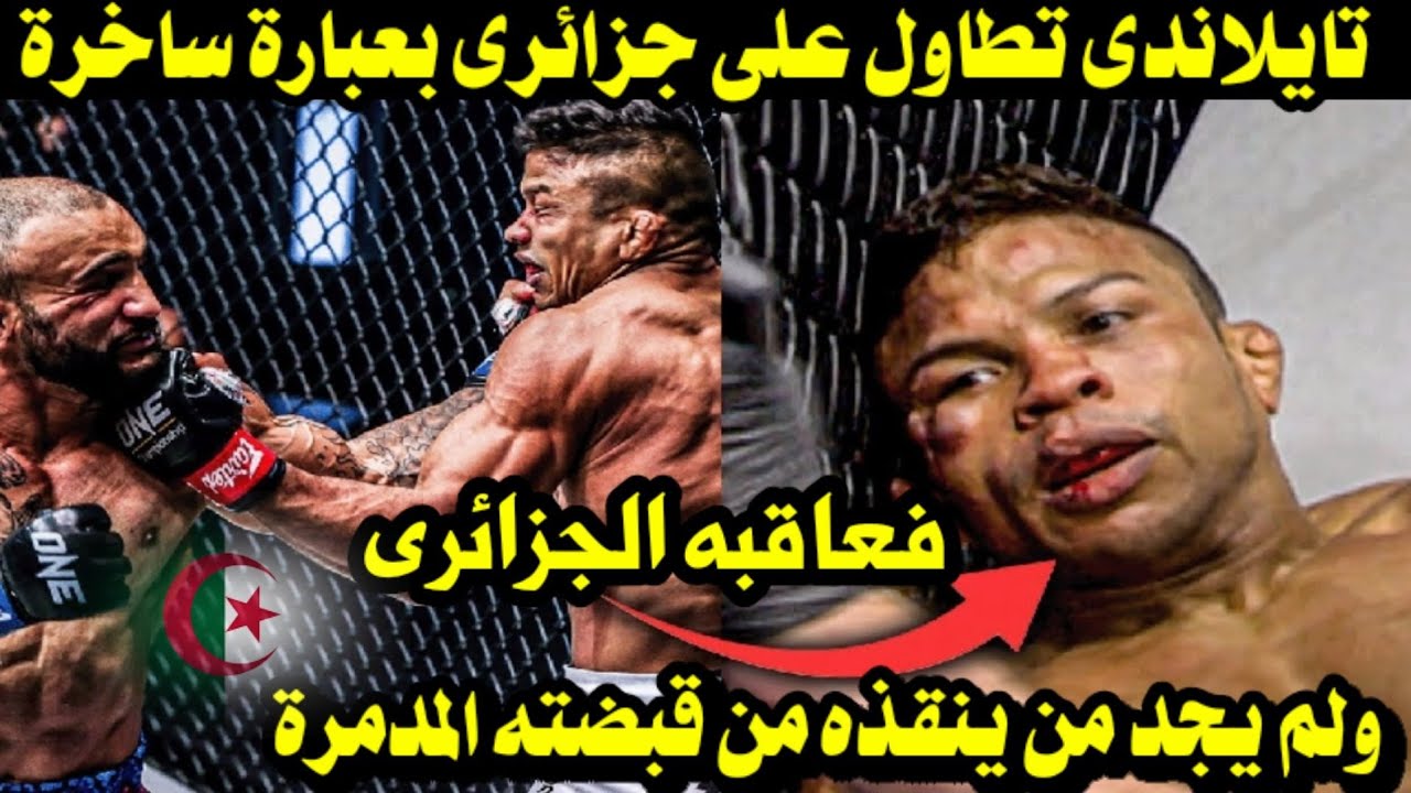 ملاكم تايلاندى تطاول على جزائرى بعبارة ساخرة فعاقبه الجزائرى ولم يجد من ينقذه من قبضته المدمرة