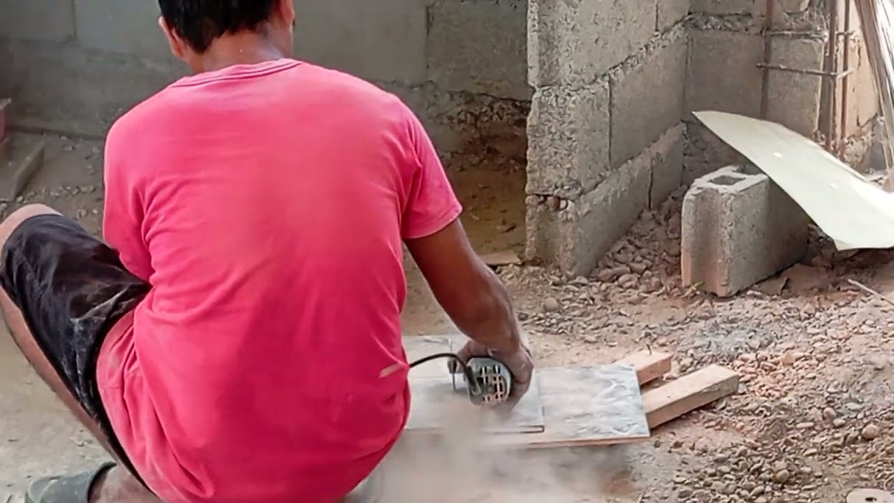 Porcelain Tile Cutting using an angle grinder. 