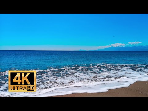 [FREE DOWNLOAD] Ocean Waves Crashing Beach with Horizon Clear Sky Right to Left View | 4K Ultra HD