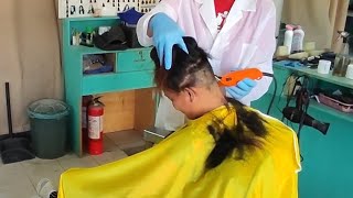 Girl's surprise shaved bob haircut✂️