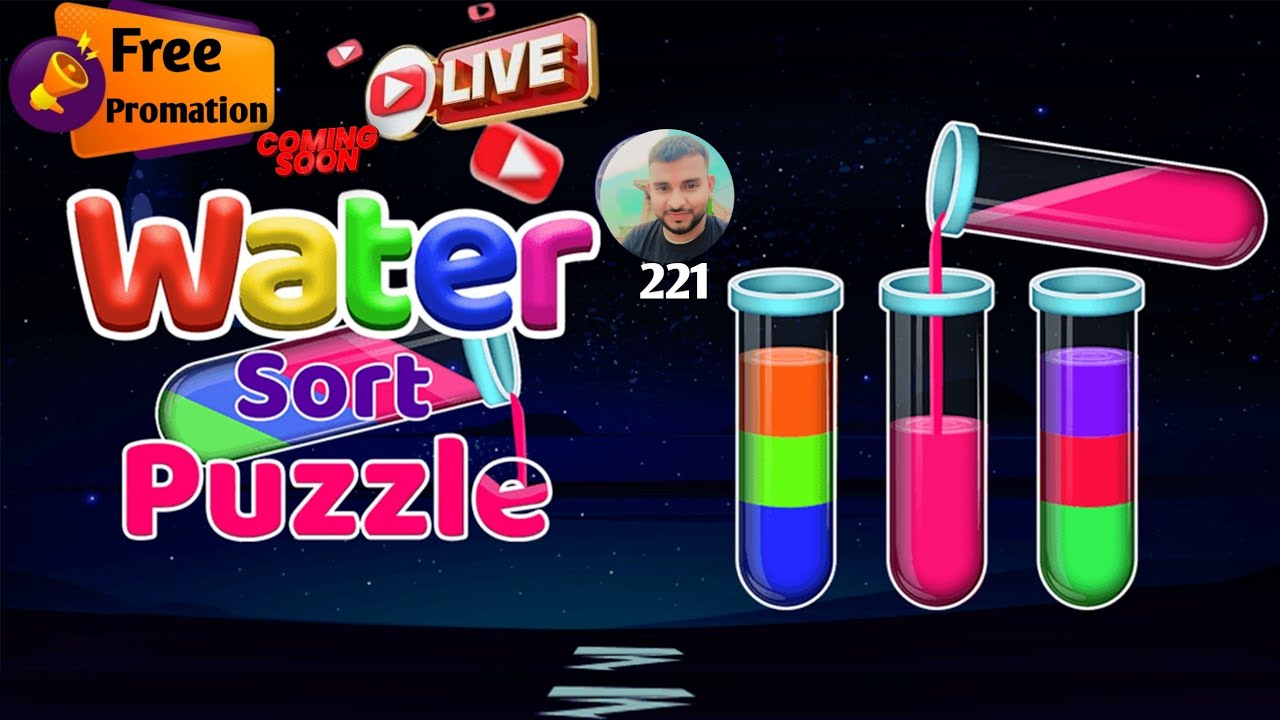 🛑Water Sort Puzzle level 221,free promation|| gaming,promation || water sort puzzle live streaming